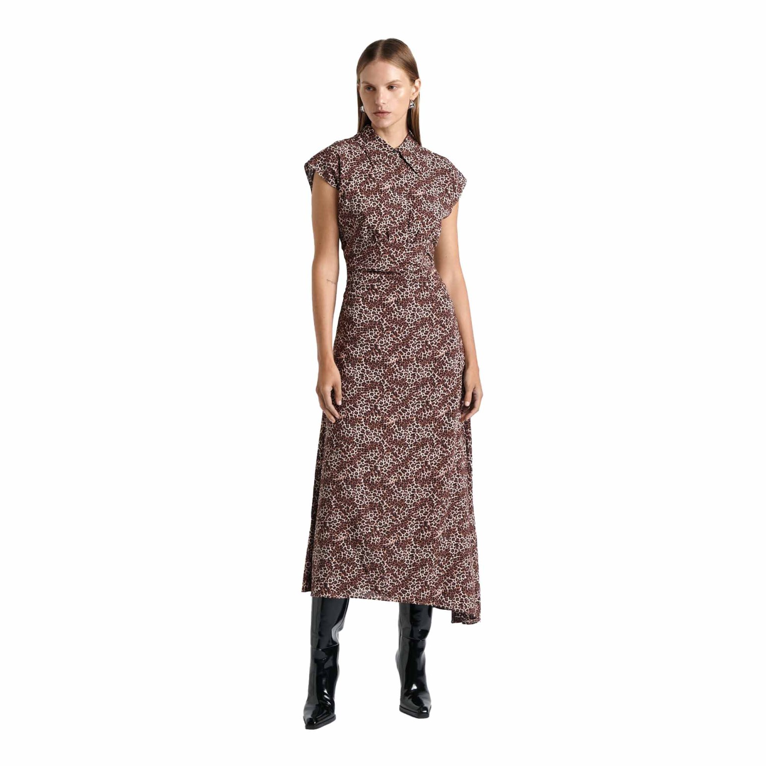 Cue Leopard Viscose Collared Midi Dress